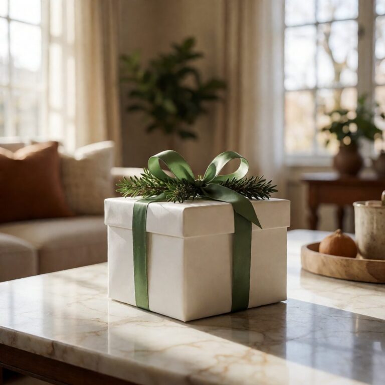 Green Ribbon - 10Yd - styled on a wrapped gift, styled lifestyle scene