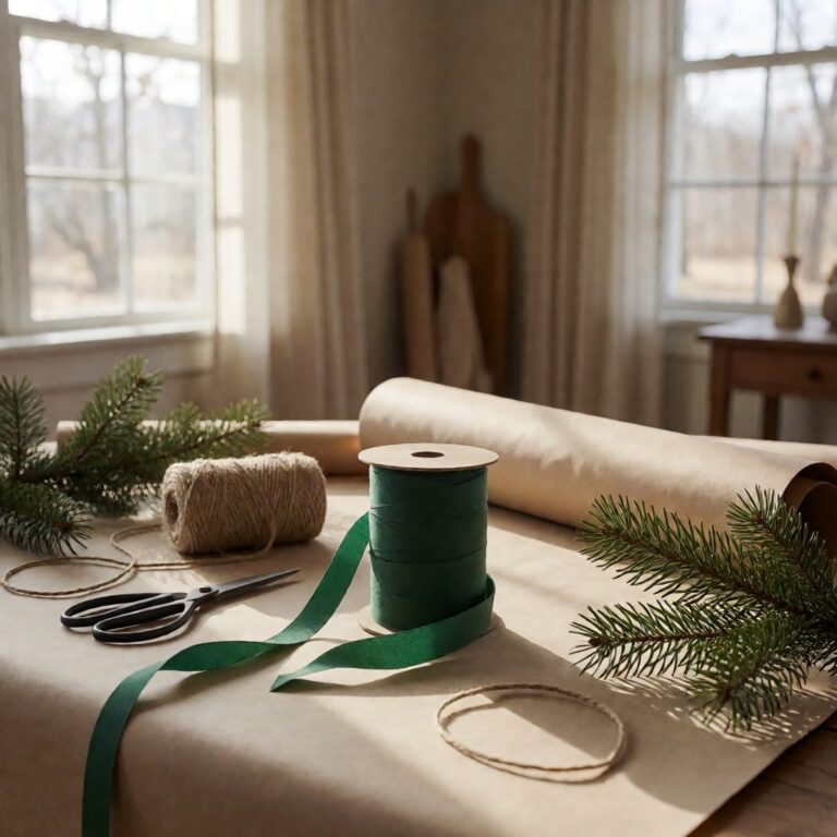 Green Ribbon - Green - styled on a craft worktable, styled lifestyle scene