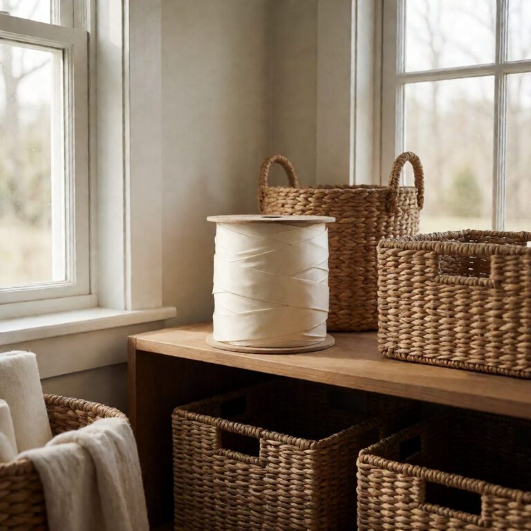 Ivory Velvet Ribbon - 10Yd - styled in a craft room, styled lifestyle scene