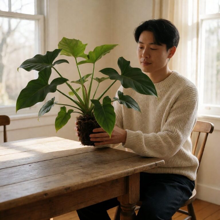 Large Real Touch Philodendron Plant - held in hands ready to arrange, styled lifestyle scene