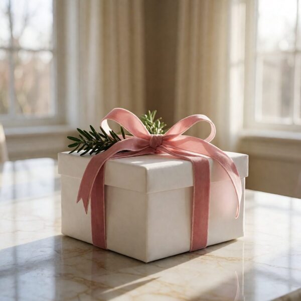 Pink Velvet Ribbon - 10Yd - styled on a wrapped gift, styled lifestyle scene