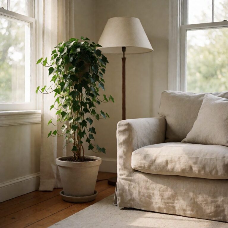Silk Ivy Plant - styled in a bright living room corner, styled lifestyle scene