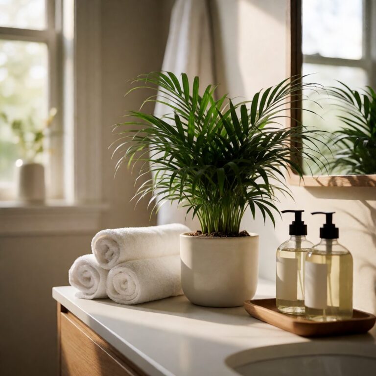 Silk Plant - styled on a bathroom counter, styled lifestyle scene