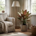 Silk Plant - Multicolor 3 - styled in a bright living room corner, styled lifestyle scene