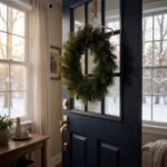 Silver Hanger - in use hanging a wreath on a front door, styled lifestyle scene