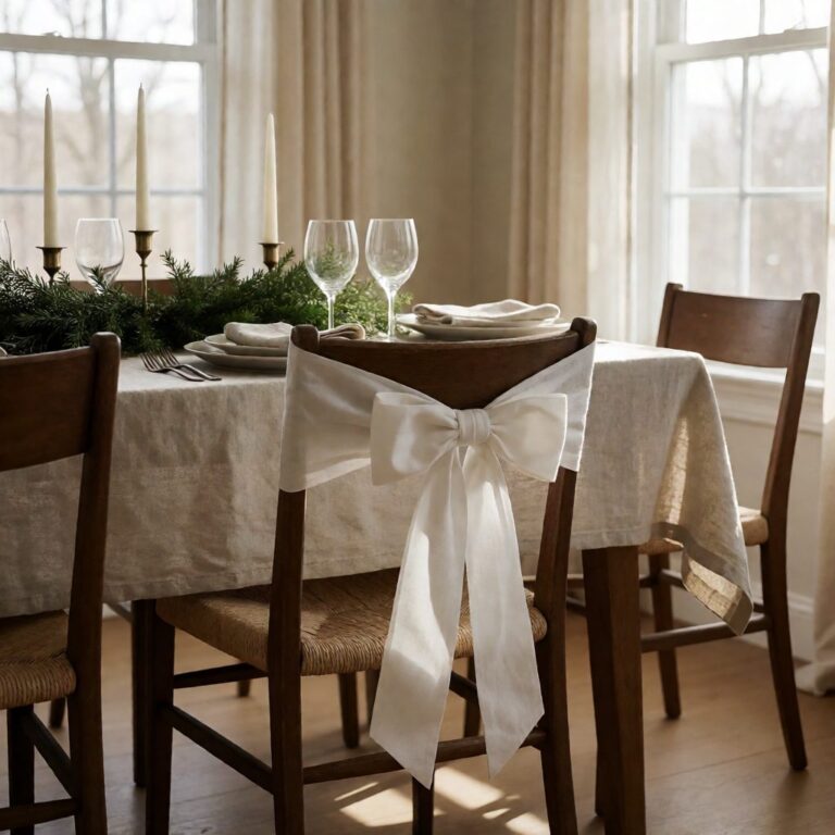 White Bow - styled on a dining chair, styled lifestyle scene